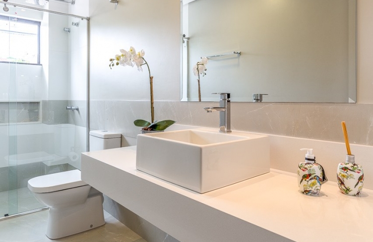 Encimera de Baño en Cuarzo Blanco Polar
